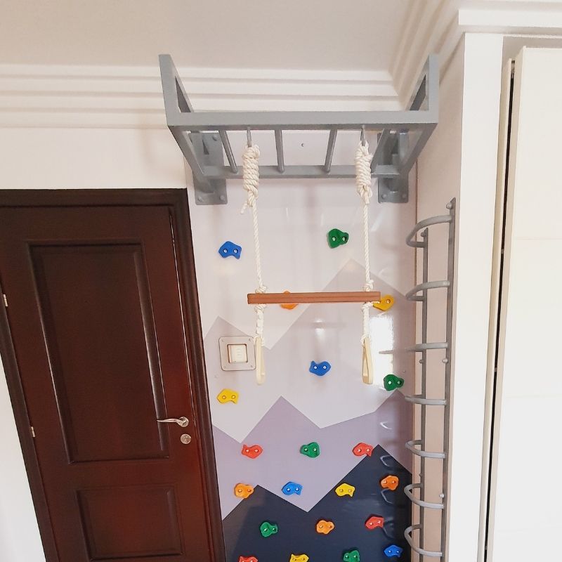 Climbing Wall Panel with Mountain Graphic, Ladder & Monkey Bar - Type 2