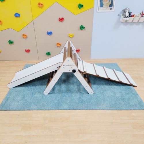 WHITE Pikler Triangle with Slat Ramp and Slide