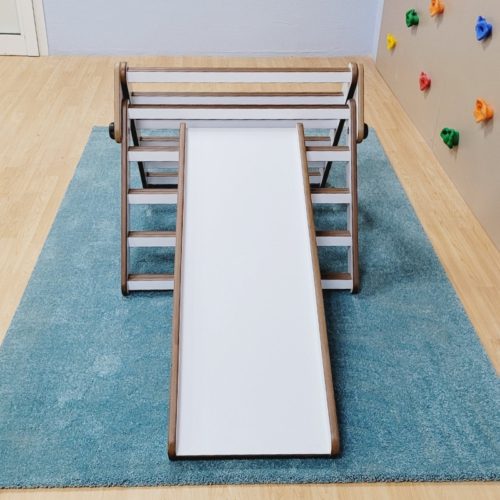 WHITE Pikler Triangle with Slat Ramp and Slide