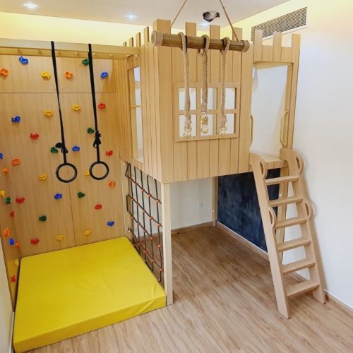 Castle Tower Treehouse with Climbing Wall