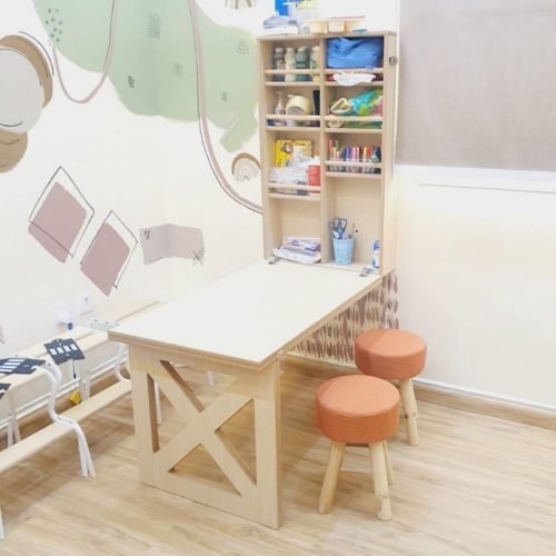Fold Down Table with Storage Shelves