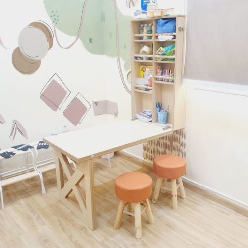 Fold Down Table with Storage Shelves